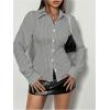 imageSweatyRocks Womens Striped Button Down Slim Fit Shirt Long Sleeve Collar Work Blouse TopsGrey