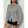 imageSweatyRocks Womens Striped Button Down Slim Fit Shirt Long Sleeve Collar Work Blouse TopsGrey