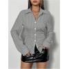 imageSweatyRocks Womens Striped Button Down Slim Fit Shirt Long Sleeve Collar Work Blouse TopsGrey