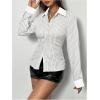 imageSweatyRocks Womens Striped Button Down Slim Fit Shirt Long Sleeve Collar Work Blouse TopsGrey and White
