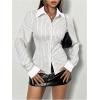 imageSweatyRocks Womens Striped Button Down Slim Fit Shirt Long Sleeve Collar Work Blouse TopsGrey and White