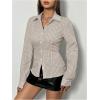 imageSweatyRocks Womens Striped Button Down Slim Fit Shirt Long Sleeve Collar Work Blouse TopsKhaki