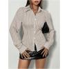 imageSweatyRocks Womens Striped Button Down Slim Fit Shirt Long Sleeve Collar Work Blouse TopsKhaki