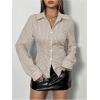 imageSweatyRocks Womens Striped Button Down Slim Fit Shirt Long Sleeve Collar Work Blouse TopsKhaki