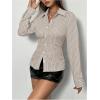 imageSweatyRocks Womens Striped Button Down Slim Fit Shirt Long Sleeve Collar Work Blouse TopsKhaki