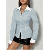 imageSweatyRocks Womens Striped Button Down Slim Fit Shirt Long Sleeve Collar Work Blouse TopsLight Blue
