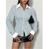 imageSweatyRocks Womens Striped Button Down Slim Fit Shirt Long Sleeve Collar Work Blouse TopsLight Blue