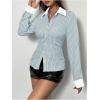 imageSweatyRocks Womens Striped Button Down Slim Fit Shirt Long Sleeve Collar Work Blouse TopsLight Blue