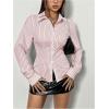 imageSweatyRocks Womens Striped Button Down Slim Fit Shirt Long Sleeve Collar Work Blouse TopsRed