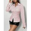 imageSweatyRocks Womens Striped Button Down Slim Fit Shirt Long Sleeve Collar Work Blouse TopsRed