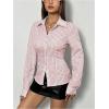 imageSweatyRocks Womens Striped Button Down Slim Fit Shirt Long Sleeve Collar Work Blouse TopsRed