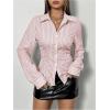 imageSweatyRocks Womens Striped Button Down Slim Fit Shirt Long Sleeve Collar Work Blouse TopsRed