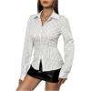 imageSweatyRocks Womens Striped Button Down Slim Fit Shirt Long Sleeve Collar Work Blouse TopsWhite and Grey