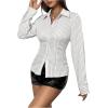 imageSweatyRocks Womens Striped Button Down Slim Fit Shirt Long Sleeve Collar Work Blouse TopsWhite and Grey