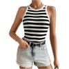 imageSweatyRocks Womens Striped Pattern Round Neck Tank Top Sleeveless Ribbed Knit Vest TopsBlack and White