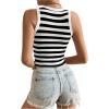 imageSweatyRocks Womens Striped Pattern Round Neck Tank Top Sleeveless Ribbed Knit Vest TopsBlack and White