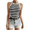 imageSweatyRocks Womens Striped Pattern Round Neck Tank Top Sleeveless Ribbed Knit Vest TopsBlack and White