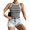 imageSweatyRocks Womens Striped Pattern Round Neck Tank Top Sleeveless Ribbed Knit Vest TopsBlack and White