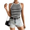 imageSweatyRocks Womens Striped Pattern Round Neck Tank Top Sleeveless Ribbed Knit Vest TopsBlack and White