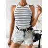 imageSweatyRocks Womens Striped Pattern Round Neck Tank Top Sleeveless Ribbed Knit Vest TopsGrey