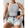 imageSweatyRocks Womens Striped Pattern Round Neck Tank Top Sleeveless Ribbed Knit Vest TopsGrey