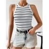 imageSweatyRocks Womens Striped Pattern Round Neck Tank Top Sleeveless Ribbed Knit Vest TopsGrey