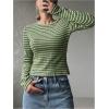 imageSweatyRocks Womens Striped Tops Long Sleeve Thermal Shirt Fleece Crew Neck TeeArmy Green