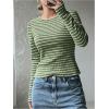 imageSweatyRocks Womens Striped Tops Long Sleeve Thermal Shirt Fleece Crew Neck TeeArmy Green