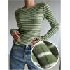 imageSweatyRocks Womens Striped Tops Long Sleeve Thermal Shirt Fleece Crew Neck TeeArmy Green