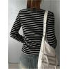 imageSweatyRocks Womens Striped Tops Long Sleeve Thermal Shirt Fleece Crew Neck TeeBlack Striped
