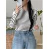 imageSweatyRocks Womens Striped Tops Long Sleeve Thermal Shirt Fleece Crew Neck TeeBlack and White