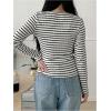imageSweatyRocks Womens Striped Tops Long Sleeve Thermal Shirt Fleece Crew Neck TeeBlack and White