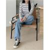 imageSweatyRocks Womens Striped Tops Long Sleeve Thermal Shirt Fleece Crew Neck TeeBlack and White
