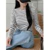 imageSweatyRocks Womens Striped Tops Long Sleeve Thermal Shirt Fleece Crew Neck TeeBlack and White