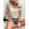 imageSweatyRocks Womens V Neck Tops Pearls Beaded Sheer Mesh Sleeve Elegant BlouseApricot