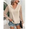 imageSweatyRocks Womens V Neck Tops Pearls Beaded Sheer Mesh Sleeve Elegant BlouseApricot