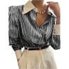 imageSweatyRocks Womens Button Down Blouse Striped Long Sleeve Collared Office Work TopsBlack