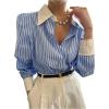 imageSweatyRocks Womens Button Down Blouse Striped Long Sleeve Collared Office Work TopsBlue
