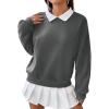 imageSweatyRocks Womens Contrast Collared Thermal Sweatshirt Drop Shoulder Long Sleeve Pullover TopsDark Grey