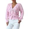 imageSweatyRocks Womens Crochet Cardigan V Neck Long Sleeve Bow Decorated Button Down Knit Sweater TopsPink