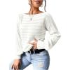 imageSweatyRocks Womens Crochet Hollow Out Knit Sweater Long Sleeves Lightweight Boat Neck PulloversWhite