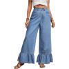 imageSweatyRocks Womens High Waist Wide Leg Baggy Jeans Ruffled Hem Denim Palazzo PantsBlue