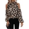 imageSweatyRocks Womens Leopard Print Long Sleeve Blouse Cold Shoulder Mock Neck Ruffle TopsKhaki