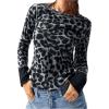 imageSweatyRocks Womens Leopard Print Tee Tops Long Sleeve Crew Neck Slim Fit T ShirtsSolid Black