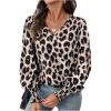 imageSweatyRocks Womens Leopard Print V Neck Long Lantern Sleeve Shirred Blouse Shirt TopsBrown
