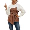 imageSweatyRocks Womens Long Sleeve Asymmetrical Color Block Loose Blouses Tops with BeltMulticolor