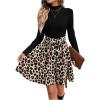 imageSweatyRocks Womens Long Sleeve Mini Dress Leopard Print High Waisted Belt Flared Skater DressesMulticolor