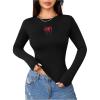 imageSweatyRocks Womens Long Sleeve Y2k Basic Crop Top Goth Slim Fit Summer Workout T ShirtBlack