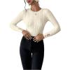 imageSweatyRocks Womens Long Sleeves Cable Knit Sweater Crew Neck Slim Fit Solid Color Pullover TopsBeige