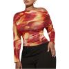 imageSweatyRocks Womens Plus Size Crop Tops Asymmetrical Neck Ruched Long Sleeve Mesh T ShirtsOrange